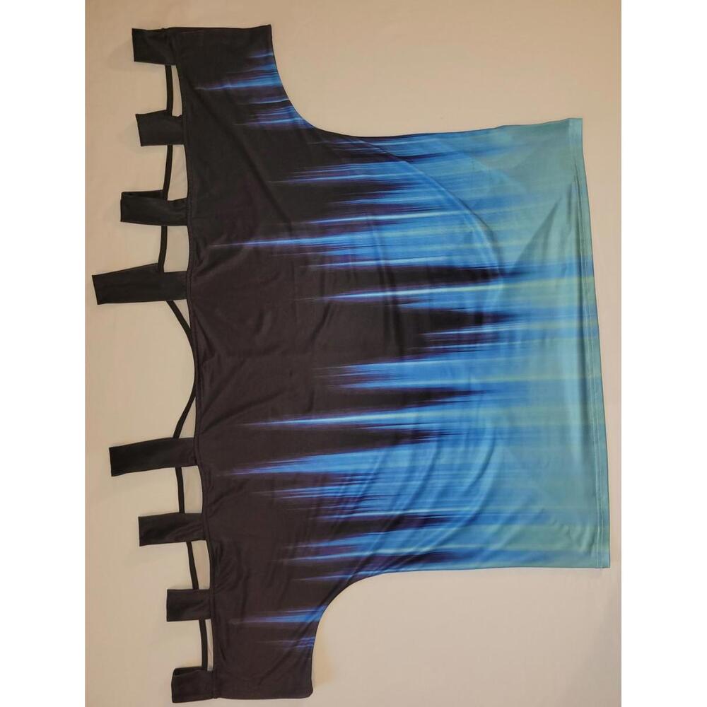 women's 2XL blk. & blue peekaboo shoulder blouse 3/4 sleeve